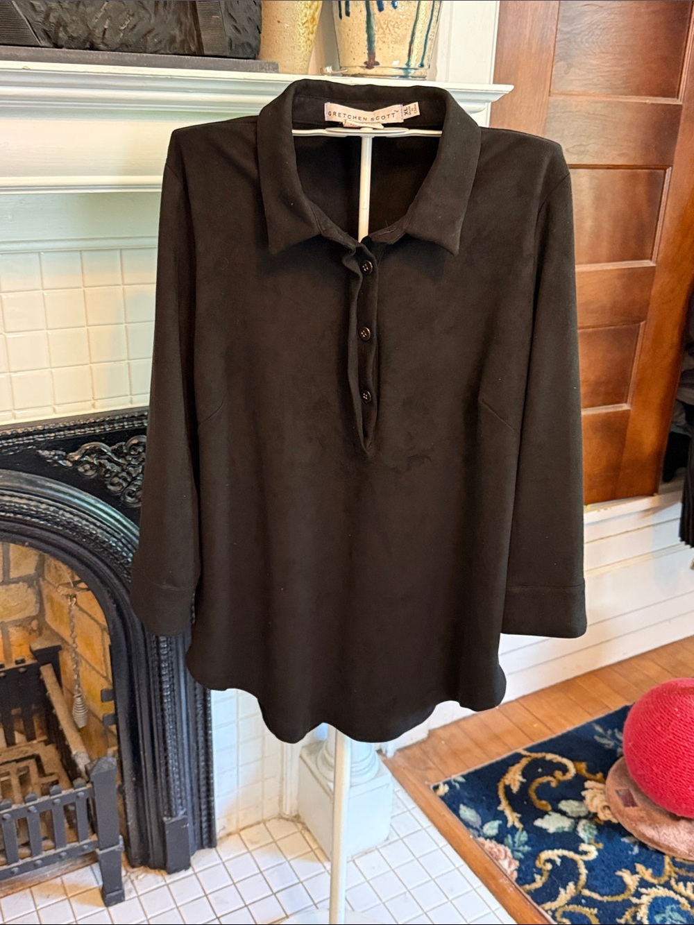 Gretchen Scott Faux Suede Polo popover top- worn maybe 3 times